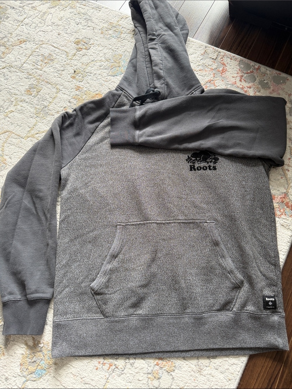 Roots Men's Two-Tone Gray Hooded Sweatshirt with Logo